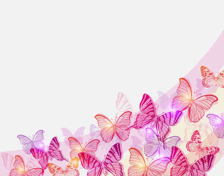 Abstract vector background with pink and red butterfliesのイラスト素材