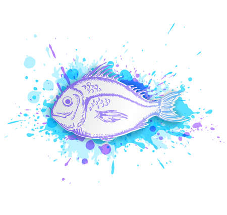 White paper fish on a blue abstract backgroundのイラスト素材