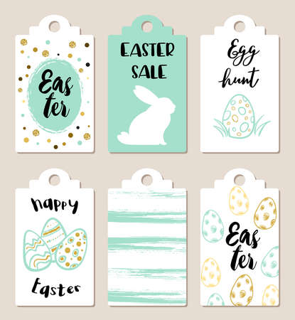 Set of green and white Easter tags for holiday saleのイラスト素材