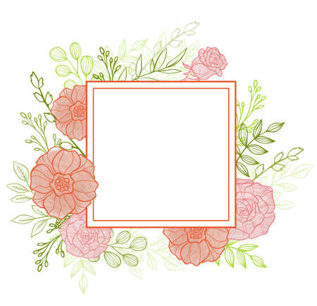 Decorative vector floral background with pink flowers and green leavesのイラスト素材