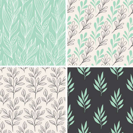 Set of hand drawn abstract floral seamless patternsのイラスト素材