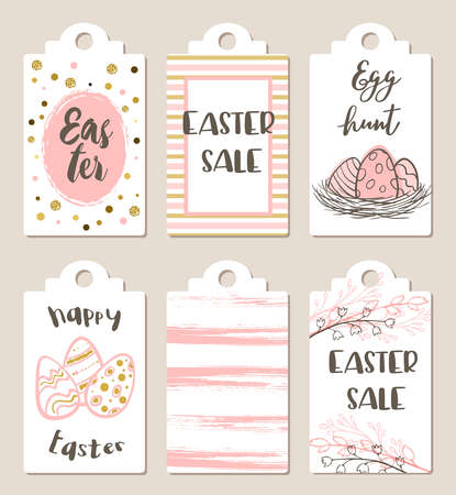Set of pink and white Easter tags for holiday saleのイラスト素材