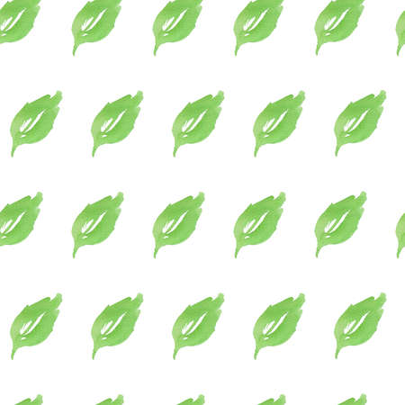 Watercolor seamless pattern with green leaves on a white backgroundの写真素材