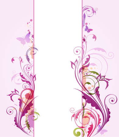 Abstract violet vector floral background with butterflies and leavesのイラスト素材