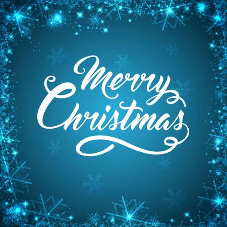 Blue Christmas background with snowflakes and greeting inscriptionのイラスト素材