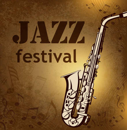 Vintage vector background with music notes and saxophone for jazz festivalのイラスト素材