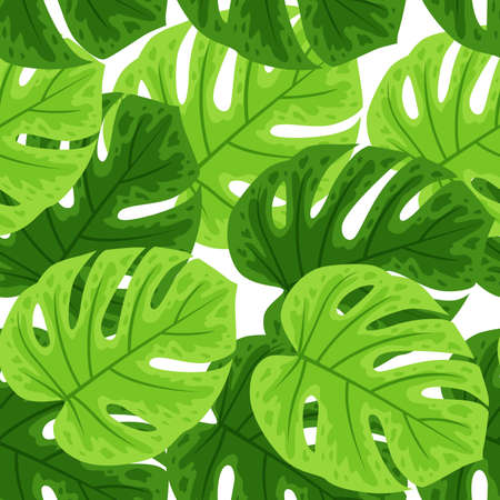 Seamless pattern with green tropical leaves on a white backgroundのイラスト素材