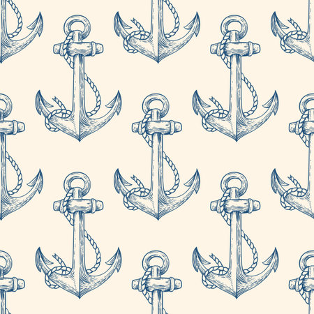 Vintage vector marine seamless pattern with anchorsのイラスト素材