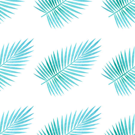 Tropical seamless pattern with green watercolor palm leaves on a white backgroundのイラスト素材