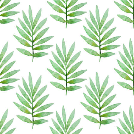 Summer tropical watercolor seamless pattern with green branchの写真素材