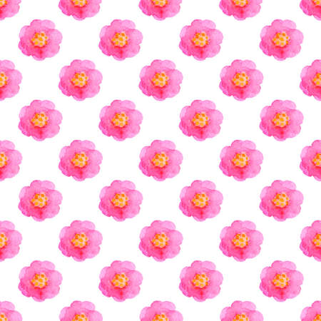 Floral watercolor seamless pattern with pink flowers on a white backgroundの写真素材