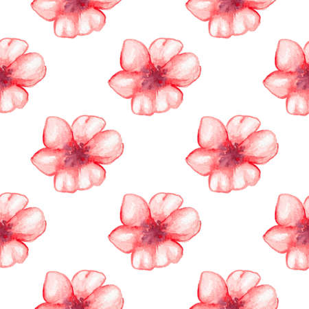 Hand drawn watercolor seamless pattern with red flowers on a white backgroundの写真素材