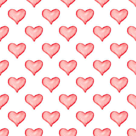 Hand drawn Valentine watercolor seamless pattern with red heartsの写真素材