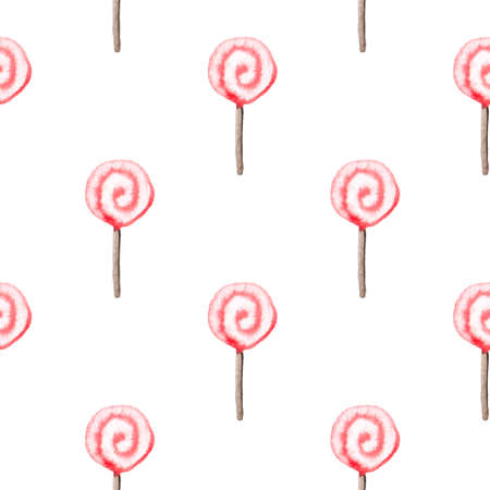 Hand drawn Valentine watercolor seamless pattern with lollipopの写真素材