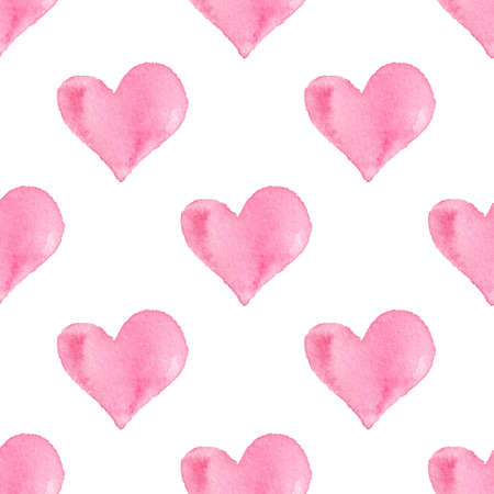 Hand drawn Valentine watercolor seamless pattern with pink heartsの写真素材