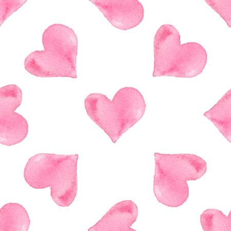 Hand drawn Valentine watercolor seamless pattern with pink heartsの写真素材