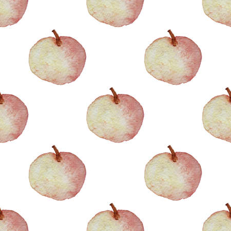 Watercolor seamless pattern with ripe apples on a white backgroundの写真素材