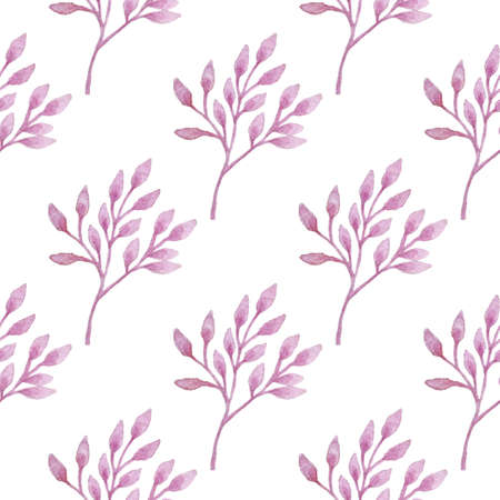 Floral watercolor seamless pattern with pink branch on a white backgroundの写真素材