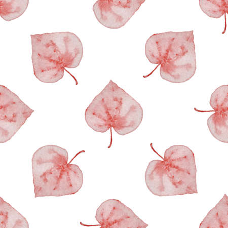 Floral watercolor seamless pattern with  falling autumn leaves on a white backgroundの写真素材