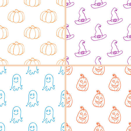 Simple Halloween doodle vector seamless patterns. Hand drawn illustration.のイラスト素材