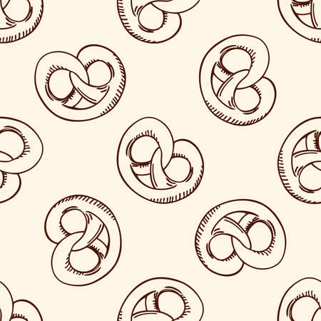 Vintage hand drawn seamless pattern with sweet pretzelのイラスト素材