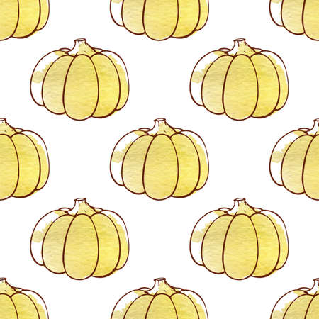 Decorative autumn seamless pattern with pumpkins on a white backgroundのイラスト素材