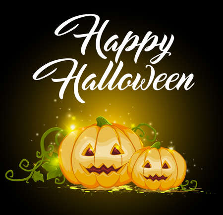 Halloween greeting card with two orange pumpkinsのイラスト素材
