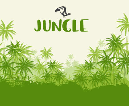 Tropical landscape with green palmsのイラスト素材