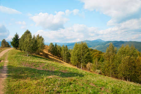Autumn nature landscape with mountains and trees. Carpathian Mountains. Natural landscapes of Ukraine.の写真素材