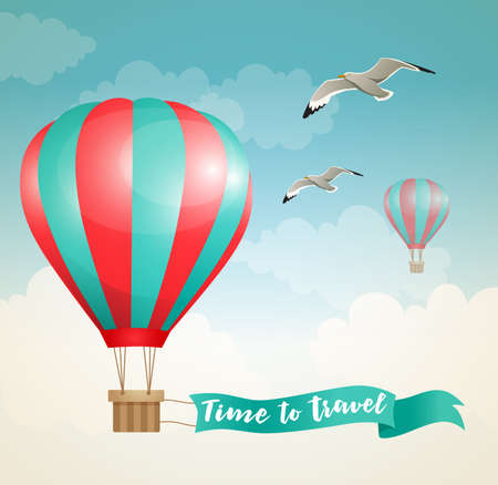 Air balloons flying in the blue skyのイラスト素材