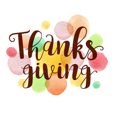 Abstract greeting card for Thanksgiving Day with watercolor blots on a white background.のイラスト素材