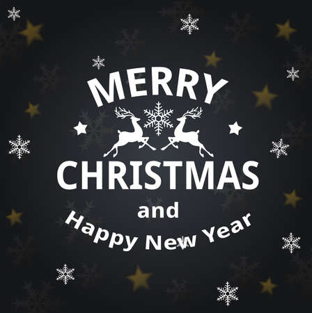 Vector Christmas card with snowflakes and greeting inscription on a black background. Merry Christmas letteringのイラスト素材
