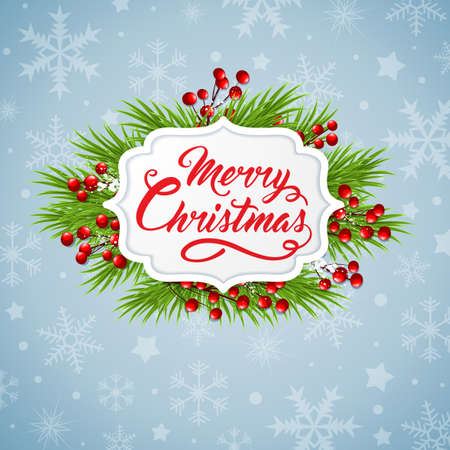Christmas banner with green fir branch and red berriesのイラスト素材