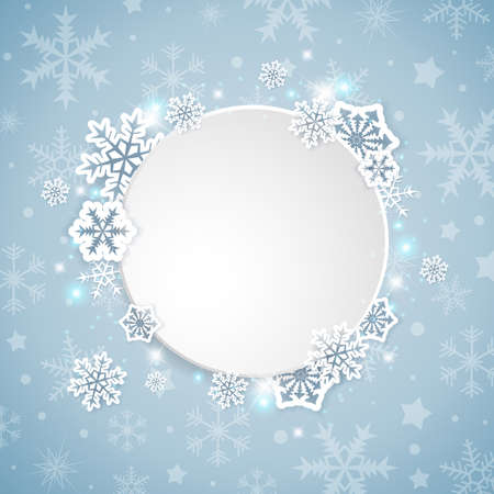 Vector Christmas banner with white paper snowflakes on a blue backgroundのイラスト素材