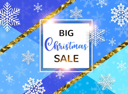 Abstract vector background for seasonal Christmas sale. White snowflakes on a blue background.のイラスト素材