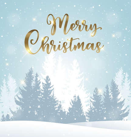 Winter landscape with fir trees in the snow. Christmas greeting card. New Year holiday backgroundのイラスト素材