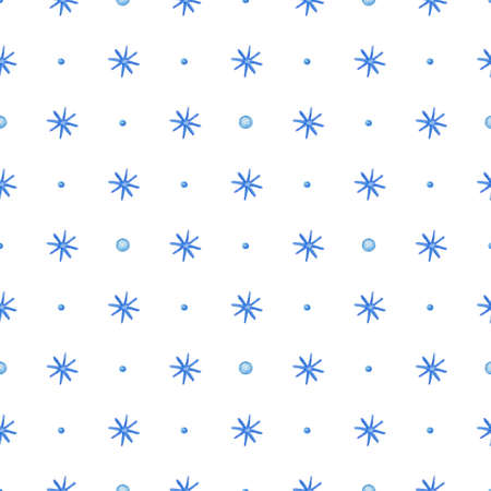 Decorative hand drawn watercolor seamless pattern with blue snowflakes on a white backgroundの写真素材
