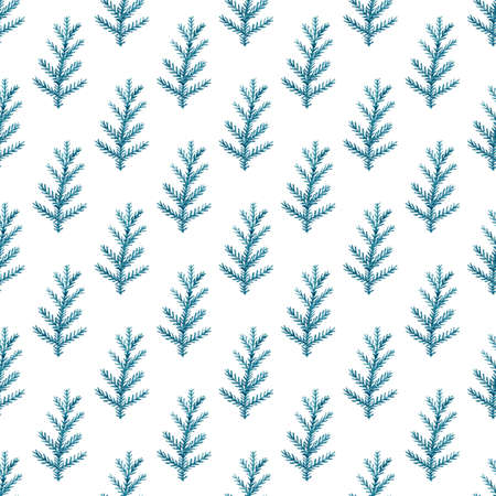 Decorative hand drawn watercolor seamless pattern with fir branch on a white backgroundの写真素材