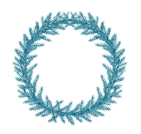 Decorative hand drawn watercolor Christmas wreath. Green fir branches on a white background.の写真素材