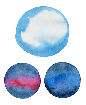 Set of abstract round watercolor blots for design on a white backgroundの写真素材