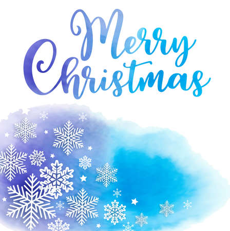 White snowflakes on a blue watercolor background. Christmas greeting card.のイラスト素材