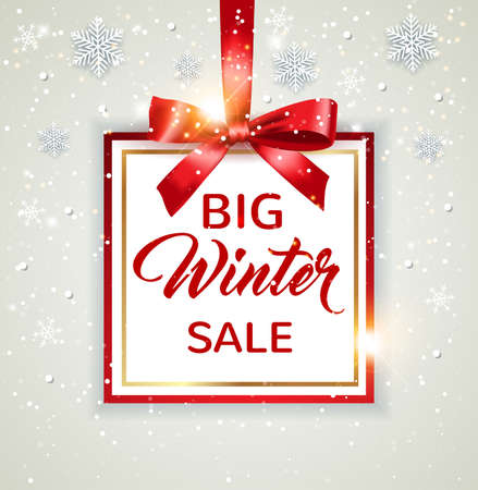 Decorative vector winter background with white snowflakes and lettering.のイラスト素材