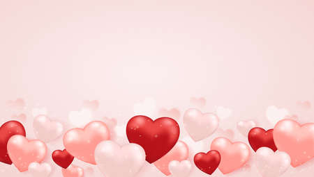 Decorative festive horizontal banner for Valentine's day with pink and red heart balloonsのイラスト素材