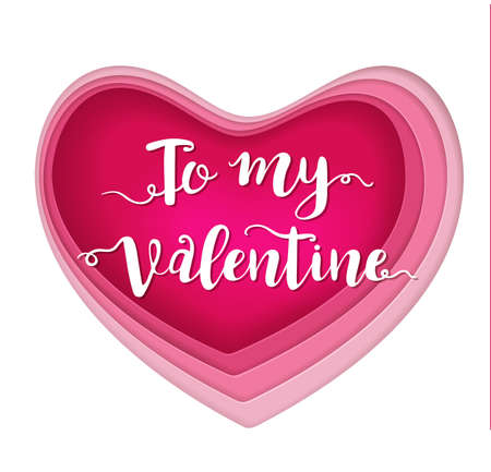 Vector cut out of paper pink heart with lettering. Romantic Valentine background. Holiday greeting cardのイラスト素材