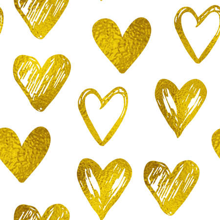 Decorative festive seamless pattern with golden hearts on a white background. Vector background for Valentine's dayのイラスト素材
