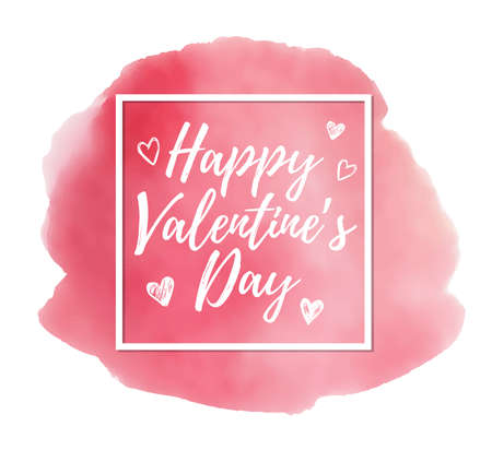 Hand drawn greeting text in white frame on a pink watercolor background for Valentine's day. Vector illustrationのイラスト素材