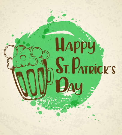 Vector retro background with beer and green round blot.のイラスト素材