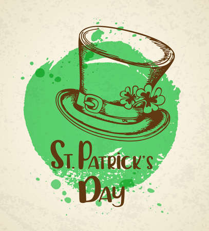 Vector retro background with hat and green round blot.のイラスト素材