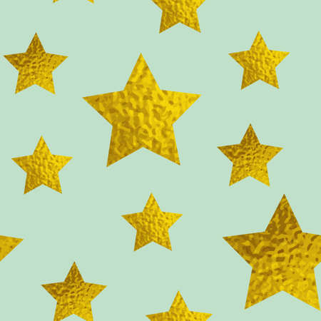 Abstract vector seamless pattern with golden glitter stars on a green backgroundのイラスト素材