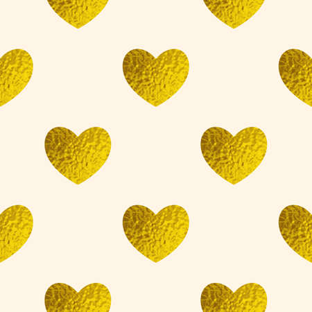 Decorative festive seamless pattern with golden hearts.のイラスト素材